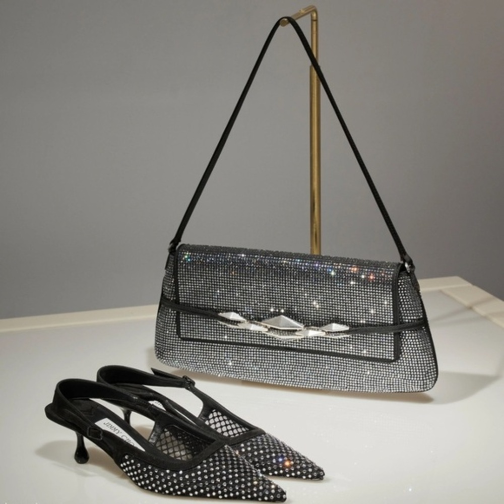 Jimmy Choo Black Crystal-Embellished Shoulder Bag